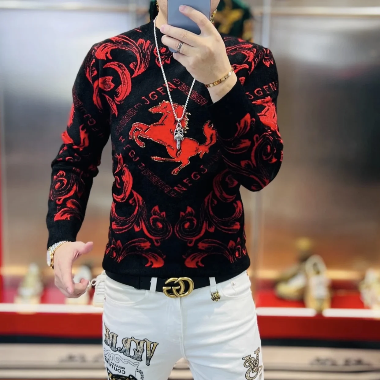 

Модный облегающий вязаный свитер с круглым вырезом, бархатной вышивкой, эластичный, с бриллиантовой отделкой, зимняя молодежная одежда