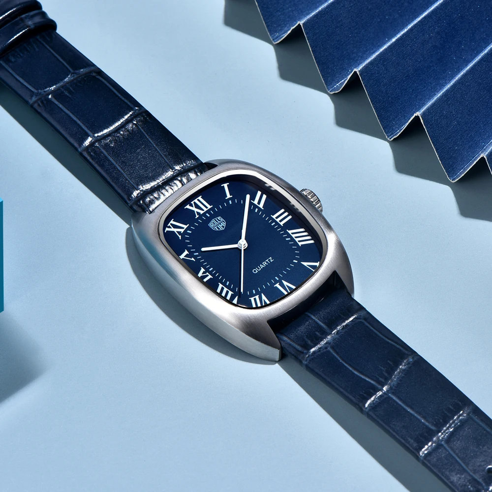 Men's Watch Rollstimi 2024 Luxury Quartz Men's Watch Japan VH31 Movement Leather Strap 50 Meters Waterproof Stainless Steel Case