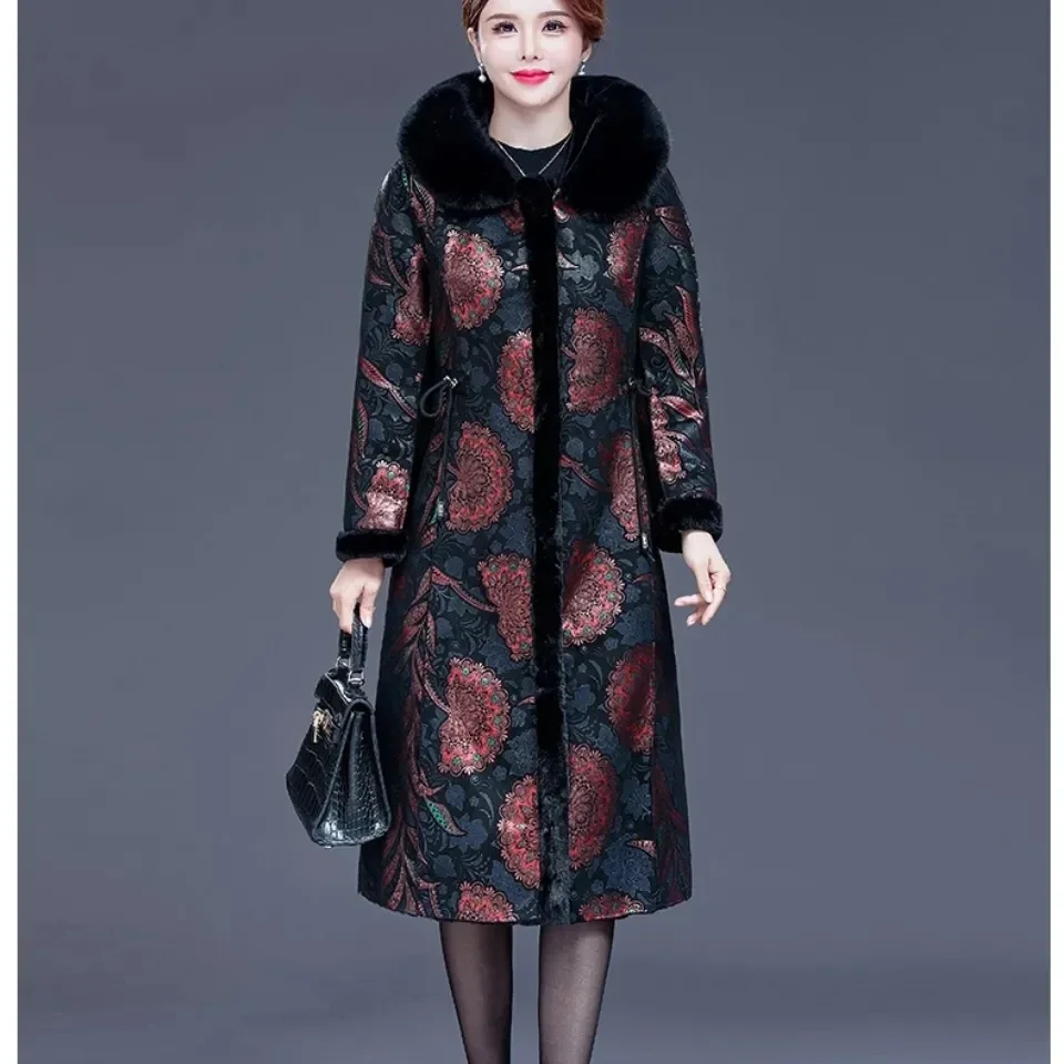 ฤดูหนาว Thicken พิมพ์สองด้าน One ชิ้นขนสัตว์ฤดูหนาวเสื้อขนสัตว์กลางความยาว 6XL Mink Coat Plus กํามะหยี่เสื้อขนสัตว์