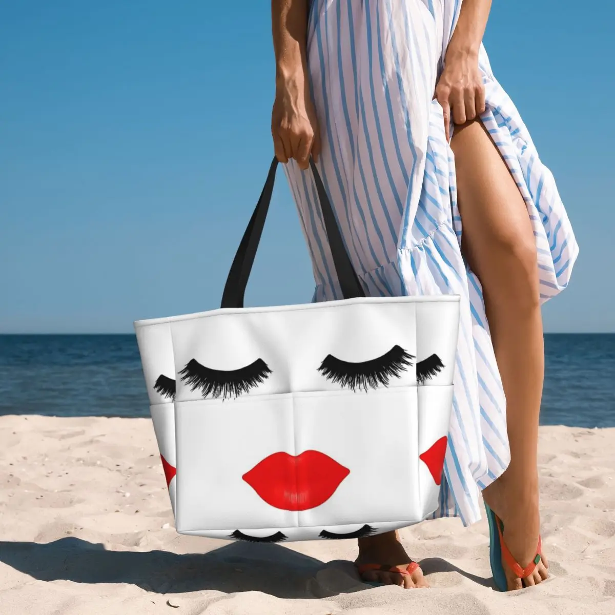 Bolsa de viaje de playa con diseño de labios y pestañas para adultos, bolso de mano Retro, regalo de cumpleaños, patrón multiestilo