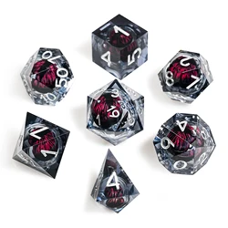 1-7 pz nero bianco Dargon Eye DND dadi Set Cat Eye Liquid Core Sharp Edge dadi in resina poliedrica per RPG multifacciale D6 ~ D20