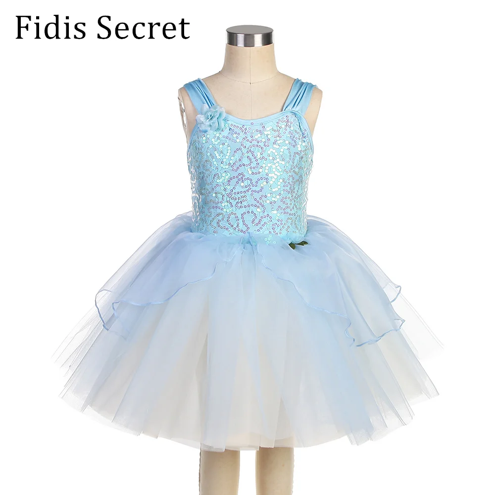 

Kids Sky Blue Ballet Dance Puffy Skirt Child Stage Performance Romantic Tutu Costumes Girls Birthday/Party Sequins Bodice Dress