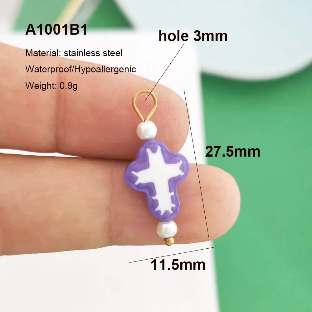 2 teile/los Edelstahl Glas Anhänger Charme Kreuz Weiß Gelb Halskette Gold Farbe Rosa Lila Blau Großhandel QMHJE