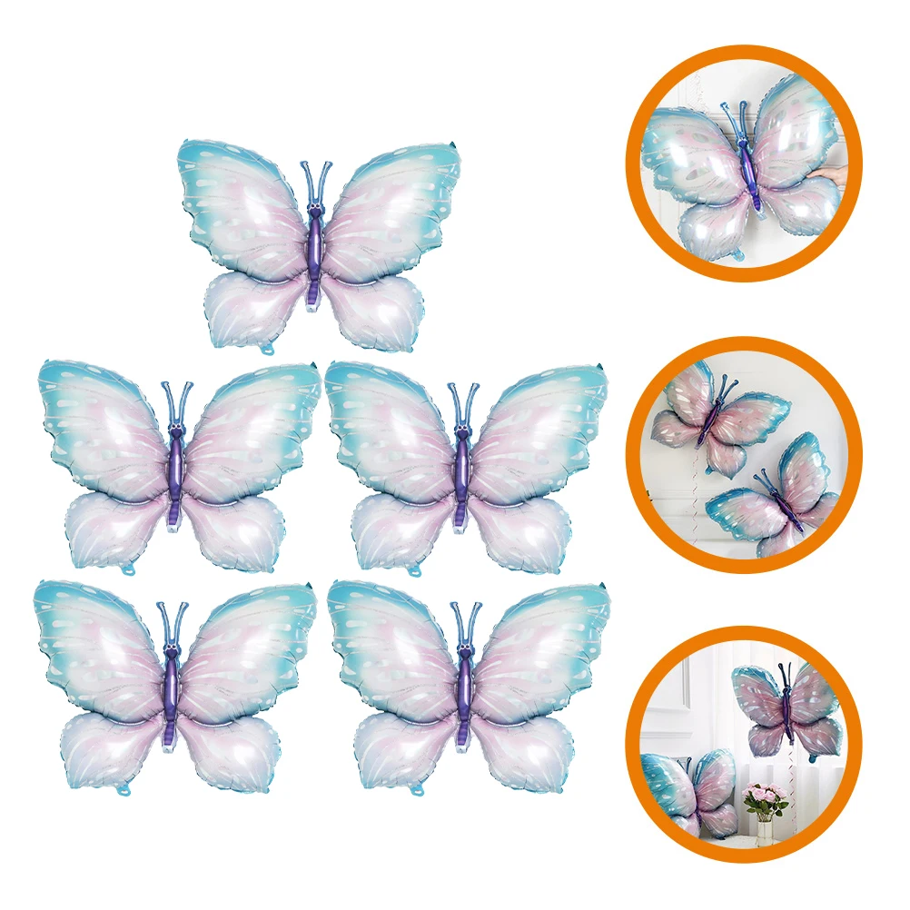 

5pcs Blue Butterfly Foil Balloons Baptism Communion Decor Indoor Outdoor Party Supplies Cartoon Insect Shaped Balloon Props