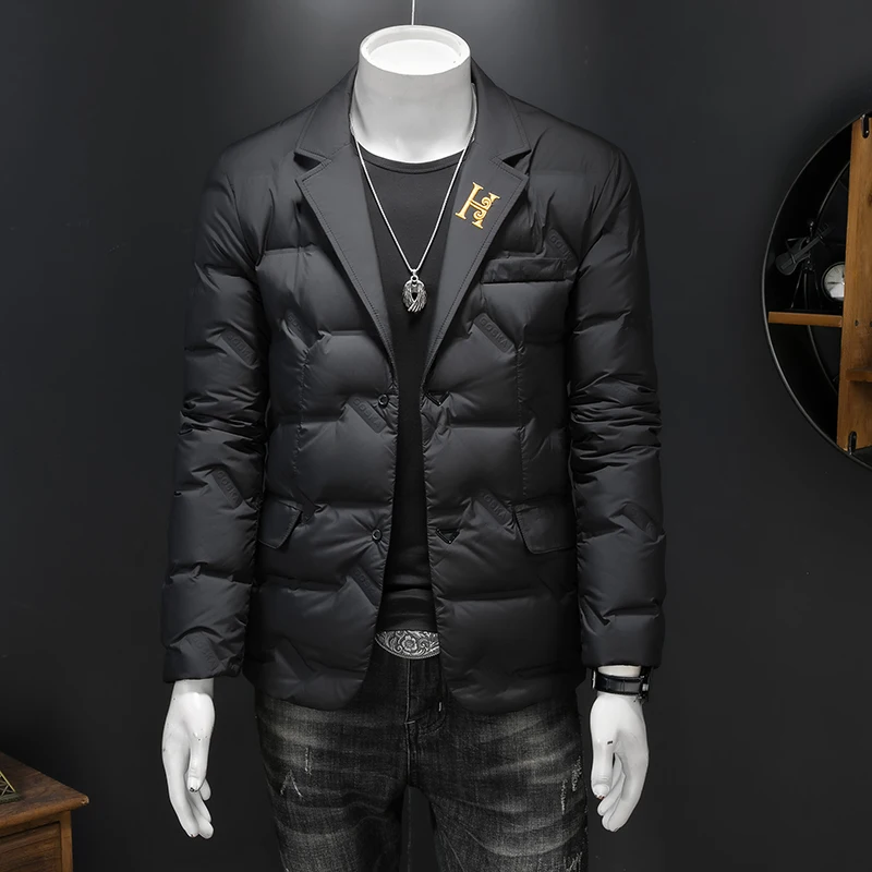 Autumn Winter Single Breasted Men's Blazer Luxury Solid Color White Duck Down Male Jackets Fashion Down Man Overcoats