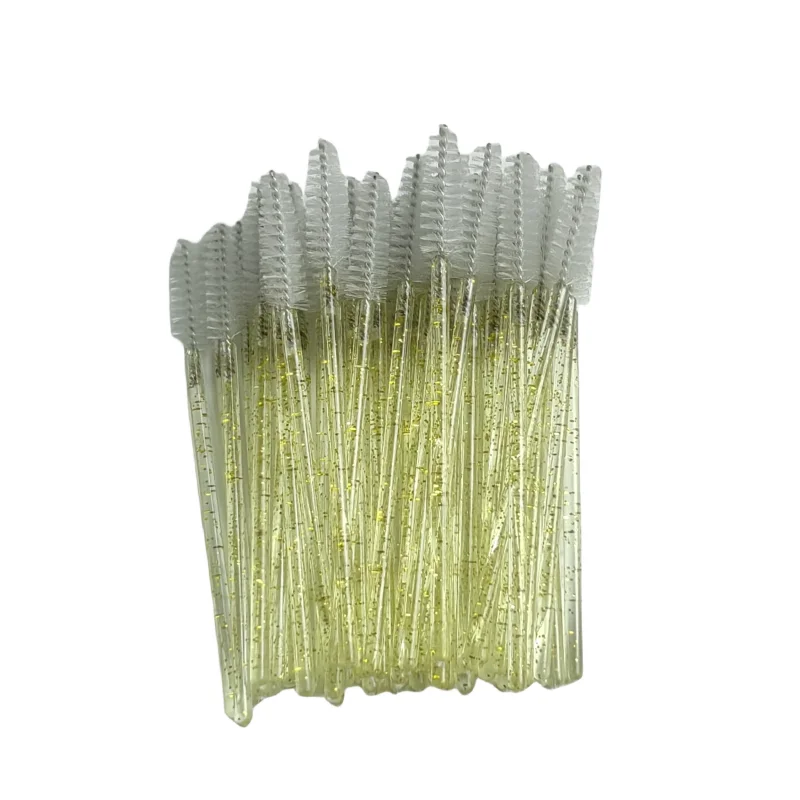 Brosses à cils de poulet pour extension, baguettes Masacra scintillantes, applicateur de cils, outil à poignée en cristal, document doré, 50 pièces