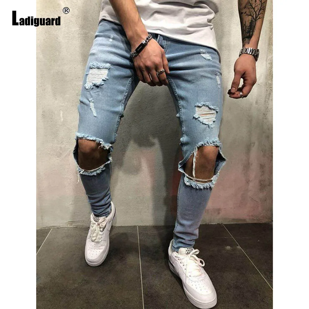 

Ladiguard Sexy Ripped Jeans Denim Pants Men Casual Demin Street Bottom 2024 European and American style Fashion Demin Trouser