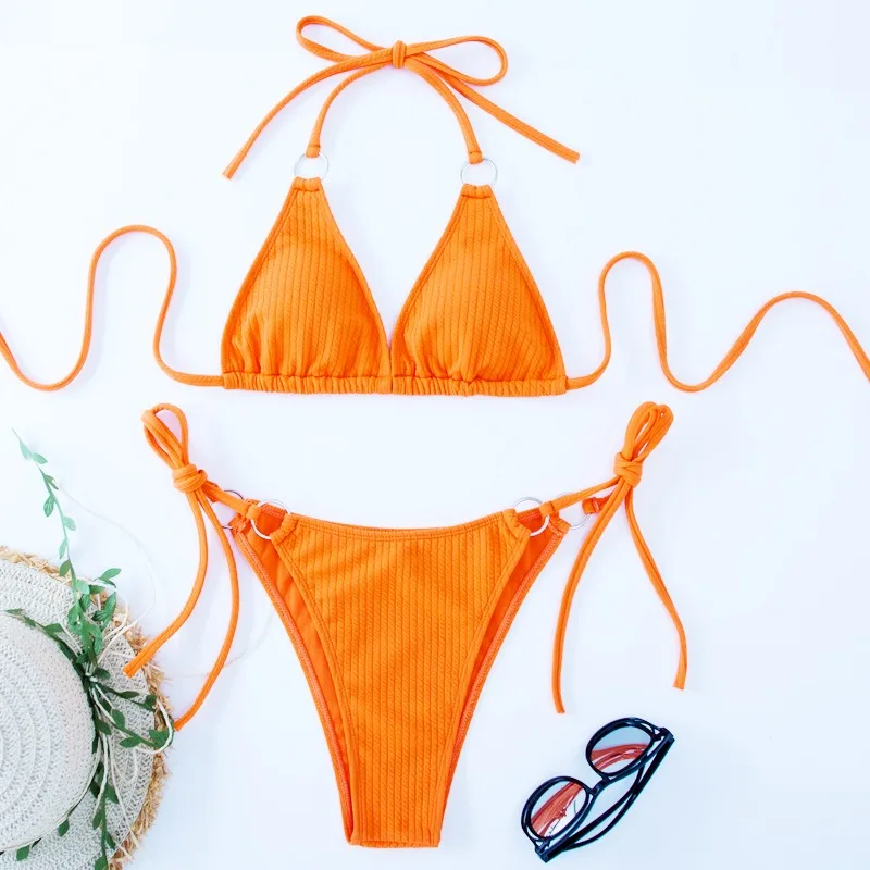 Dwuczęściowe zestawy seksowne Bikini letnie Bikini zestaw w jednolitym kolorze obręcz na ramiączkach klasyczny strój kąpielowy dla kobiet do