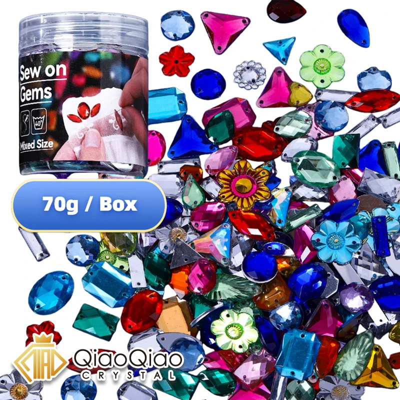 

QIAO Mix 70g/Jar Various Shapes Color Resin Sew On Rhinestones Flatback стразы Sewing Rhinestone Wedding Dress DIY Decor