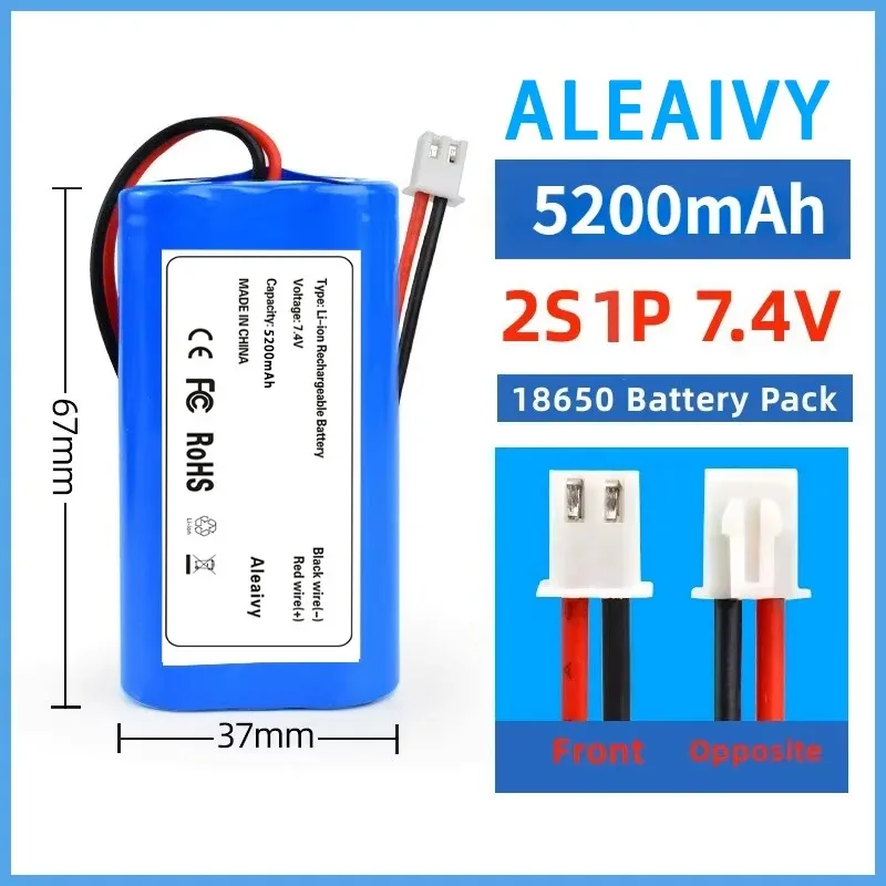 Paquete de batería recargable de iones de litio 7,4 V 6800mAh 18650 con enchufe PH2.0/XH2.54 para luz de emergencia, sonido, luz LED, lámpara de pesca