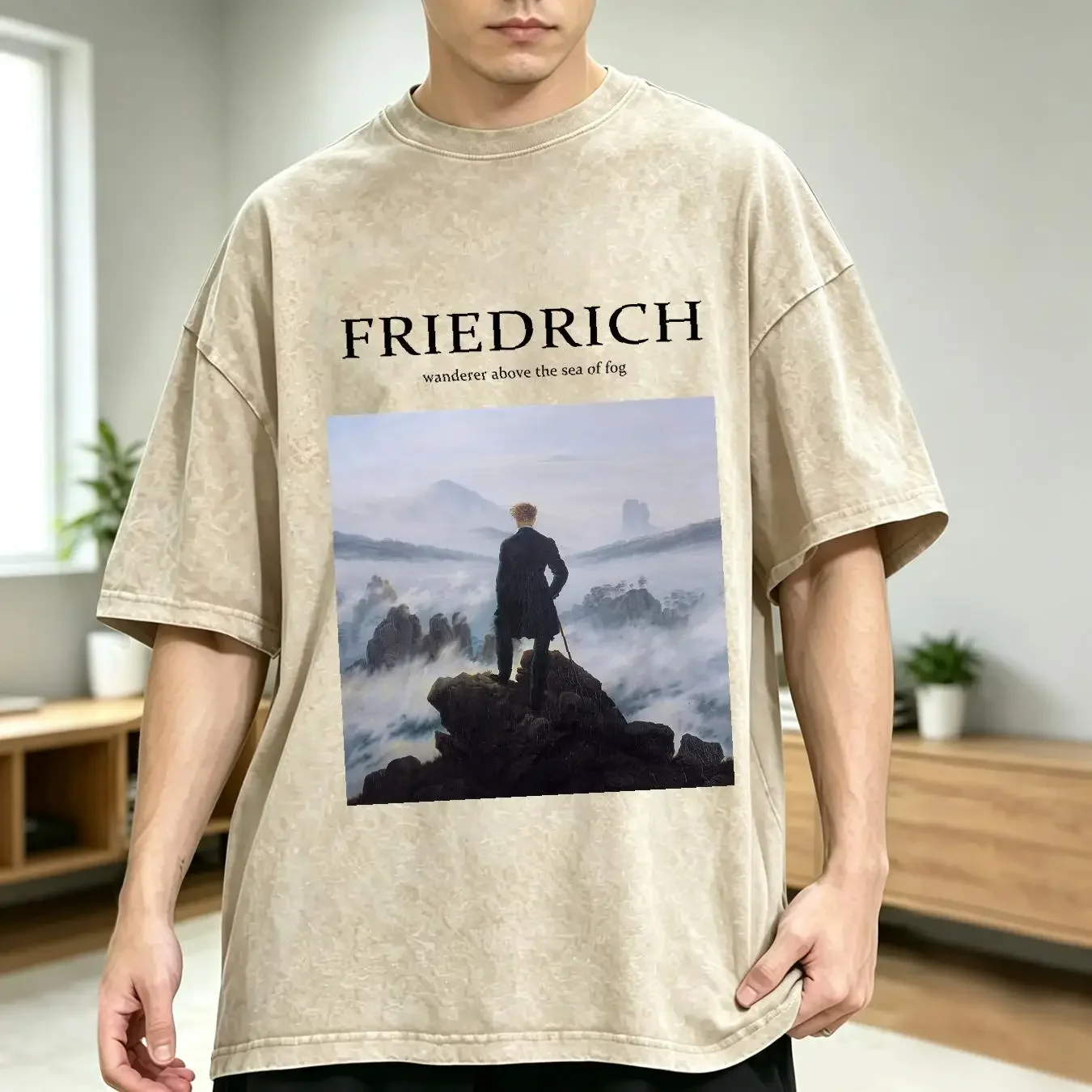 washed T Shirt Wanderer above the Sea of Fog Caspar David Friedrich Premium Quality long sleeves vintage Washed Slightly