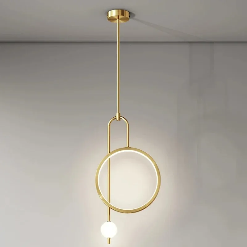 

Современный подвесной светильник, подвесное Золотое кольцо, светодиодный прикроватный светильник для спальни, минималистичный скандинавский роскошный светильник в форме шара для гостиной
