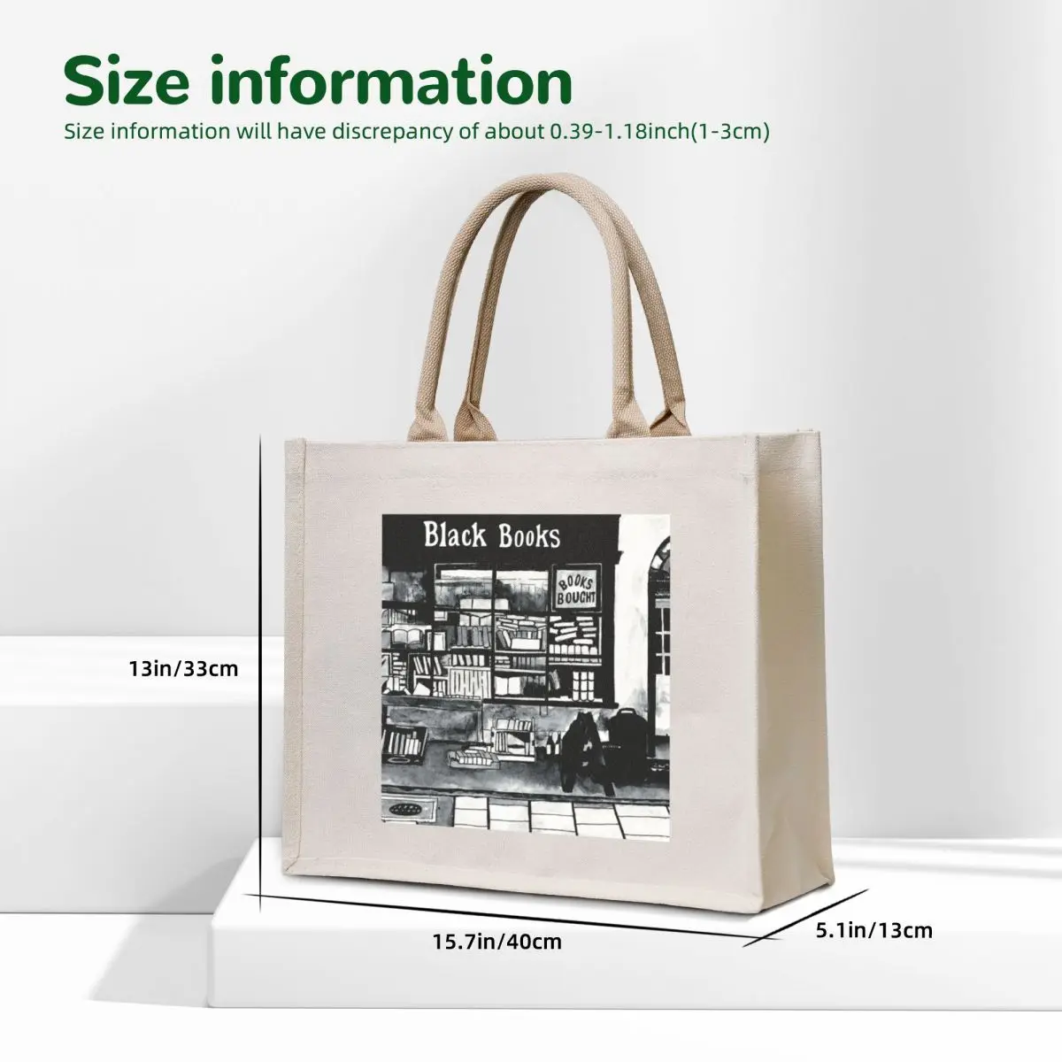 Black Books, Shop front, ink painting. Tote Bag bags luxury women hand bag custom canvas bag