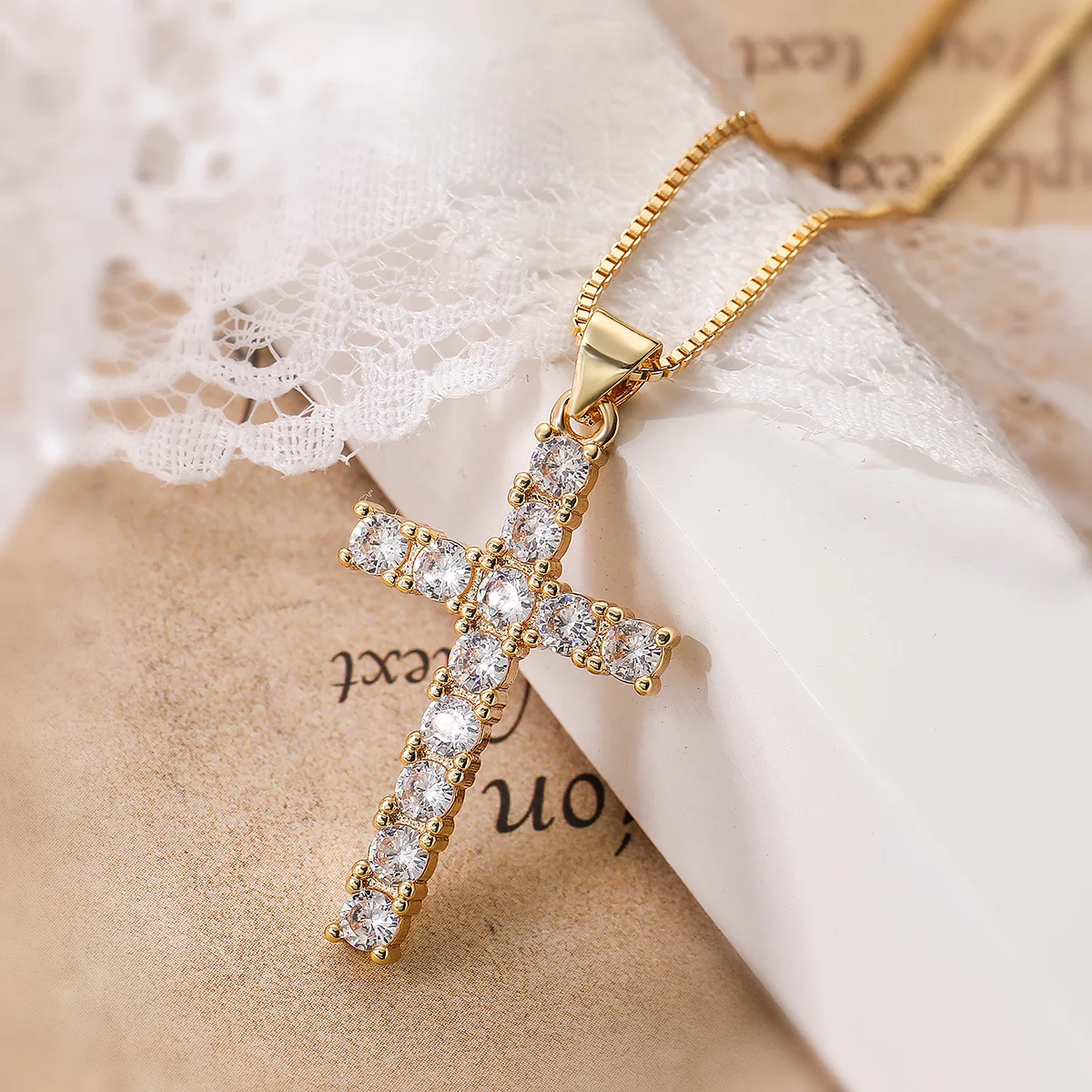Minimalist Design Cross Pendant Necklaces For Women Girls,Cubic Zirconia Accessories Stainless Steel Chain Party Daily Jewelry