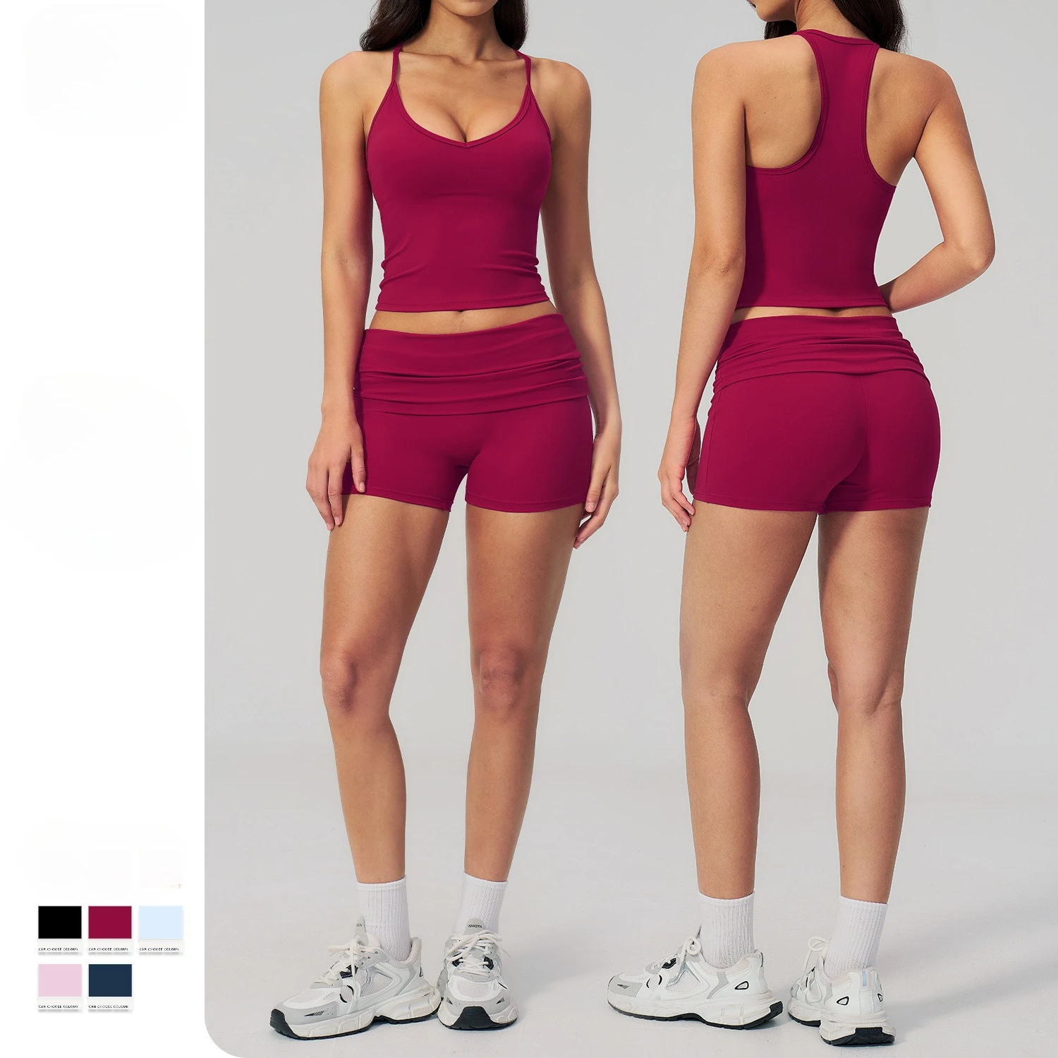 Yoga Sets 2 Piece Naked Feel Soft Women Gym Clothes Tank Top and Shorts Fitness Suit Workout Sportswear Speed Activewear