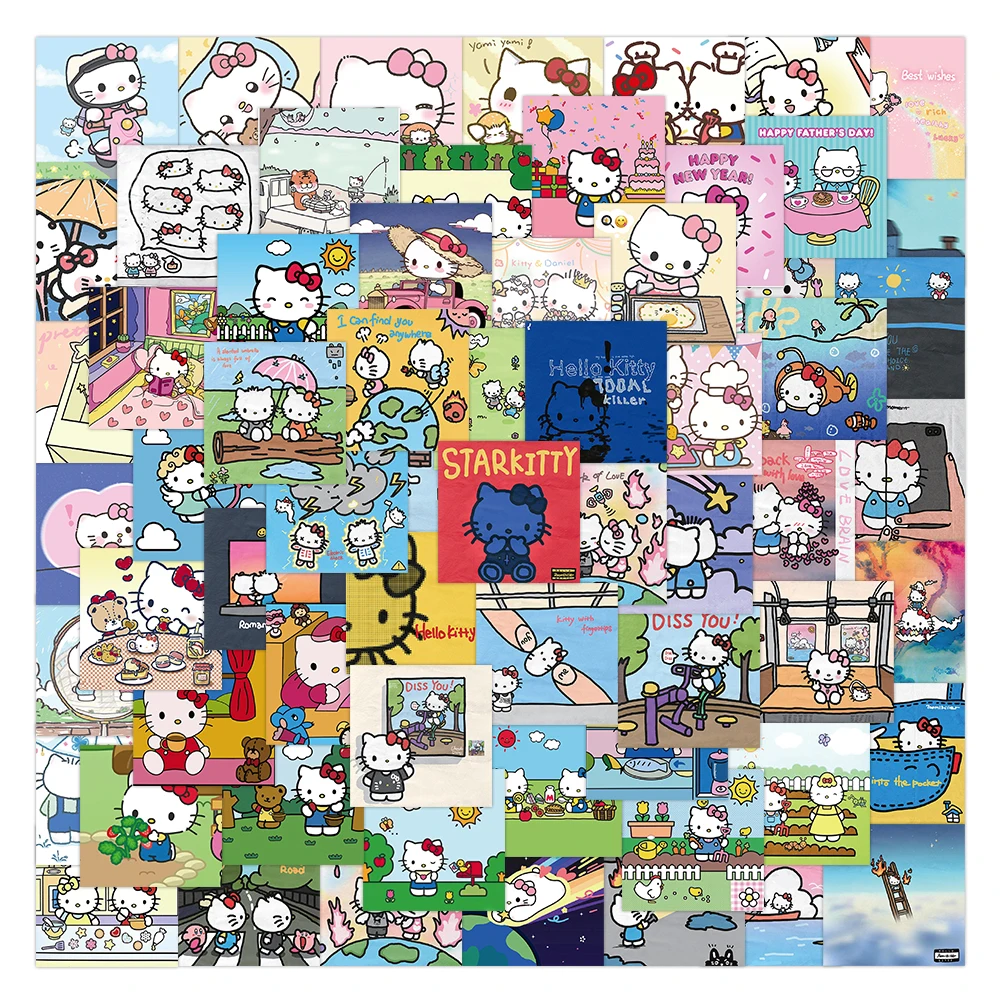 

10/30/50/99pcs Kawaii Cartoon Sanrio Hello Kitty Anime Stickers Fridge Laptop Phone Decoration Classics Sticker for Girl Kid Toy