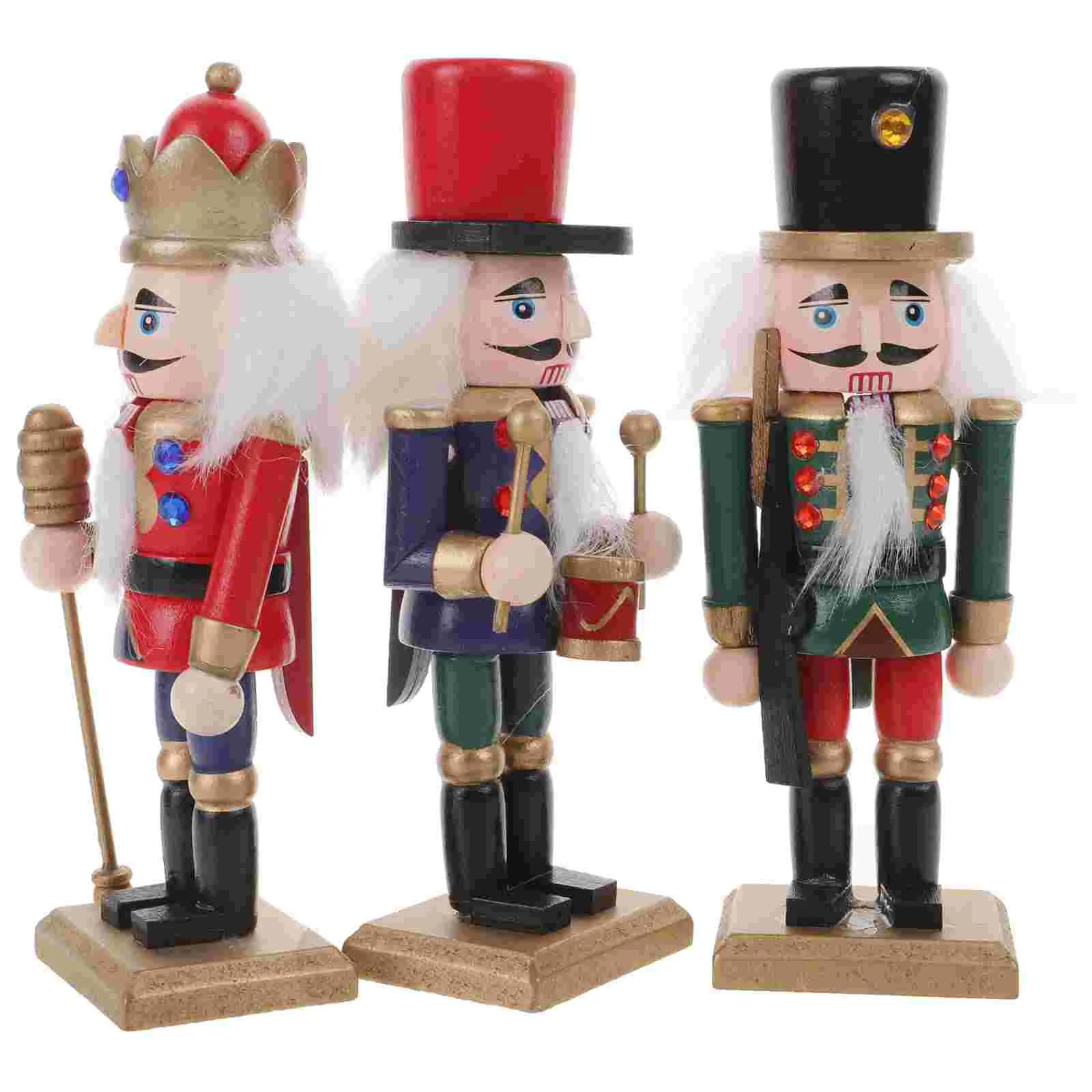 3 Pcs Puppet Display Nutcracker Dolls Puppets Decorations Ornaments Wooden Table Desktop Figures Child