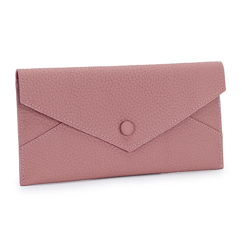 Cartera larga de cuero genuino para mujer, bolso de tarjeta impermeable ultrafino, cuero suave exquisito