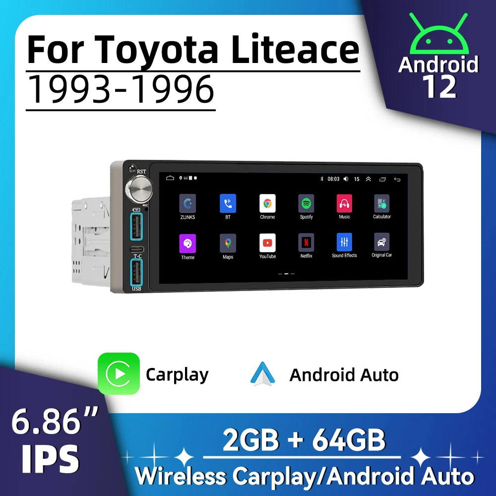 

Авторадио Carplay Android автомобильный мультимедиа для Toyota Liteace Lite Ace 1993-1996 6,86 "1 Din радио стерео головное устройство GPS-навигация