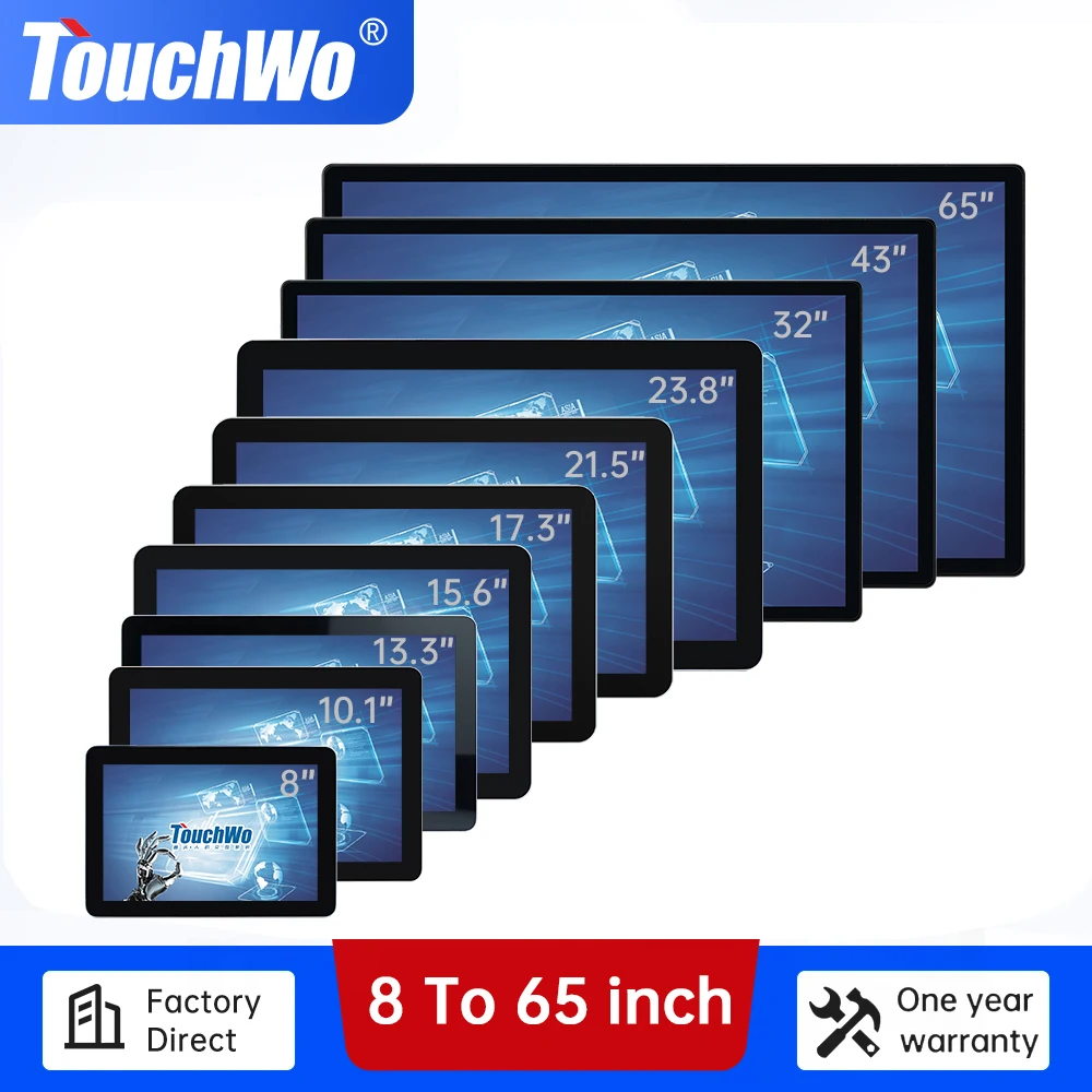 TouchWo-Monitor de pantalla táctil montado en la pared, 8 a 65 pulgadas, USB, HDMI, VGA, para ordenador portátil, Monitor de pantalla táctil para