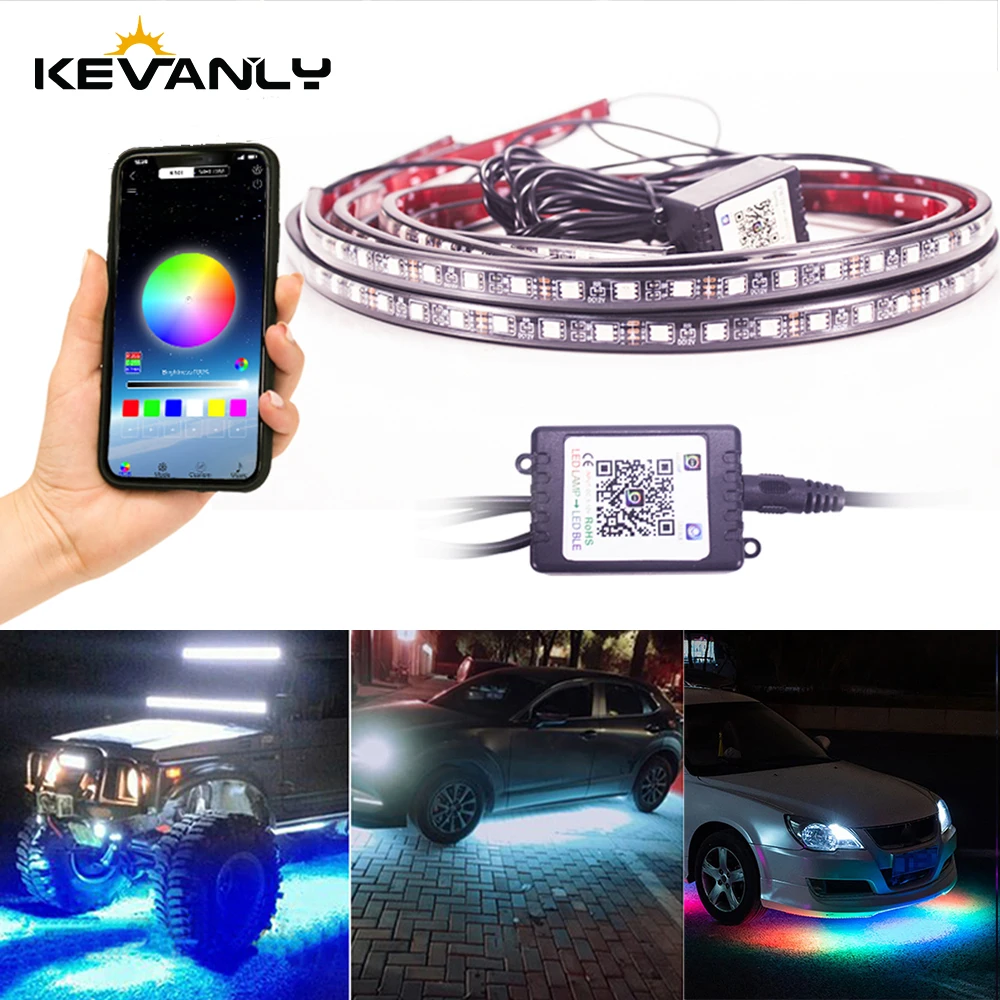 

APP Car Chassis Light Colorful Flowing LED Atmosphere Light Car Bottom Decorative LED light strip Symphony neon light waterproof