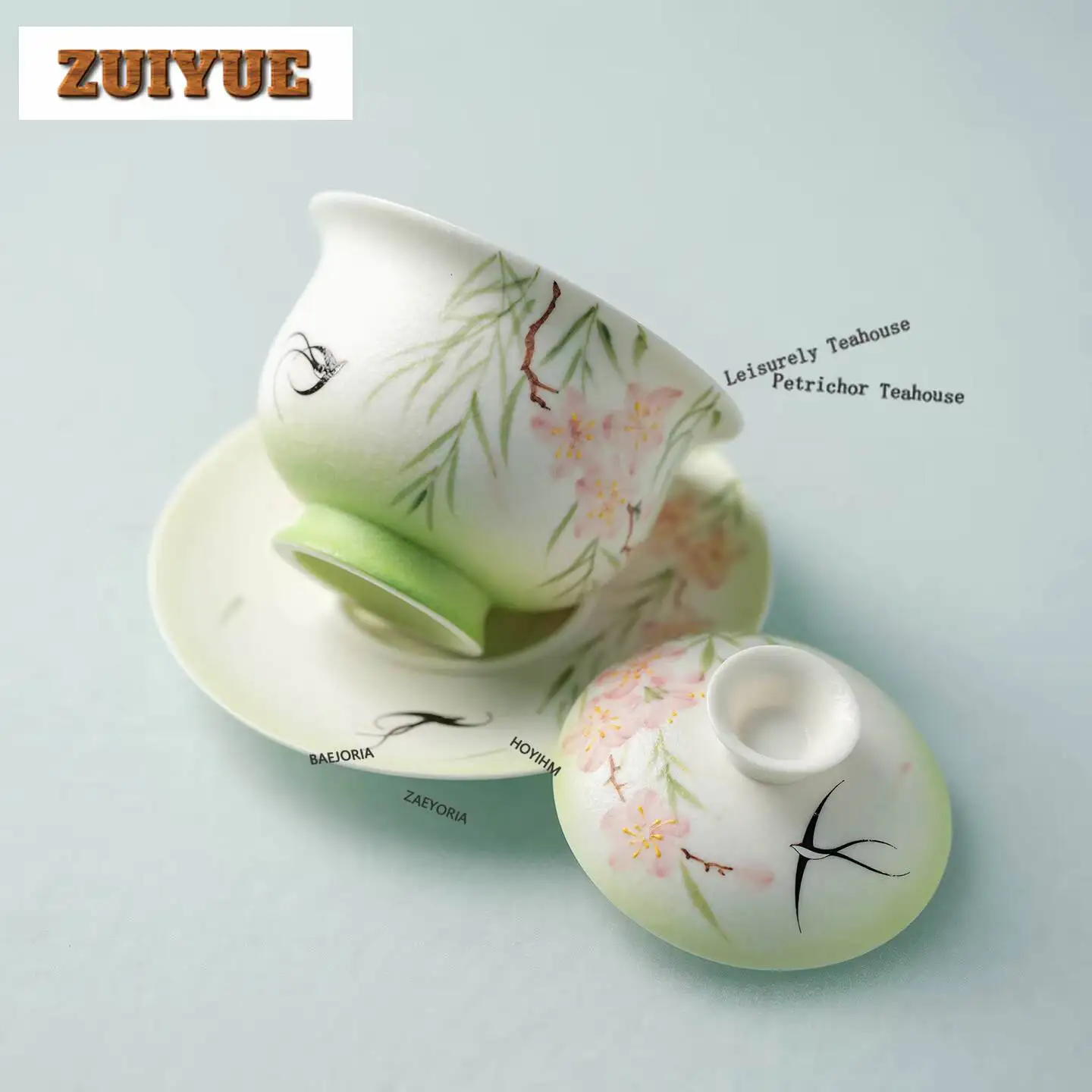 145ml Hand-painted Peach Willows Flying Swallows Gaiwan Luxury Tea Tureen Tea Bowl With Lid Kit Tea Maker Cover Bowl Tea Items