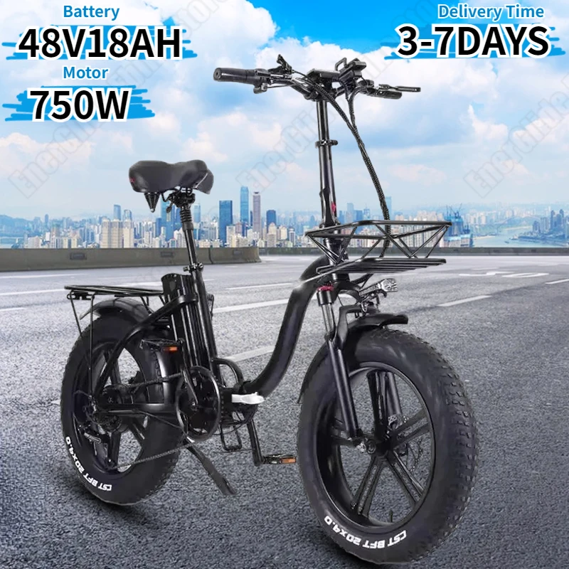 Y20 Electric Bicycle 750W Motor 48V18AH Lithium Battery City Trip E-bike 20*4.0-In Fat Tire Adult Mountain Folding Electric Bike