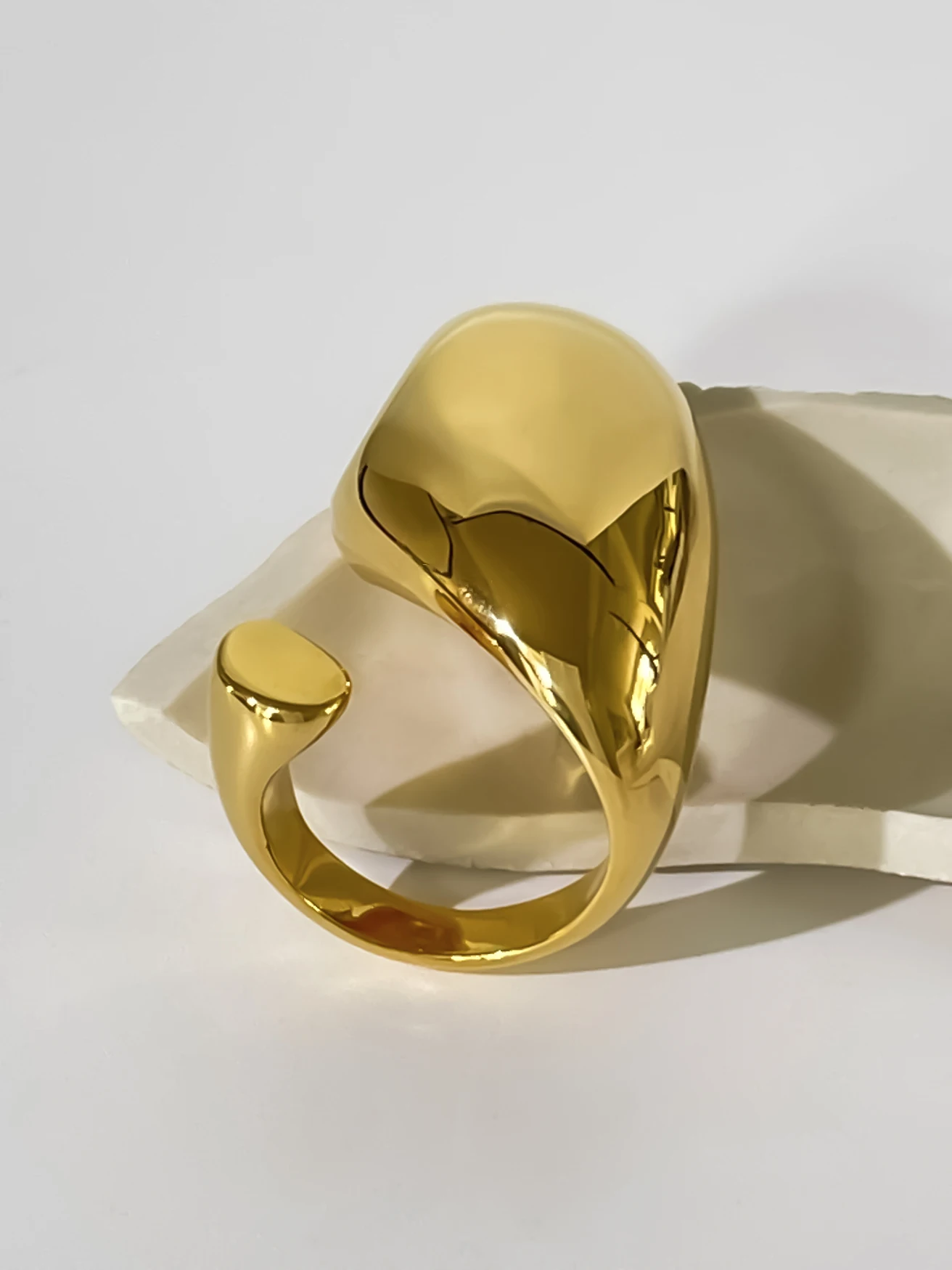Peri\'sbox Modern Solid Gold Plated Oversized Open Dome Ring for Women Chunky Statement Large Finger Rings Fashion Party Jewelry