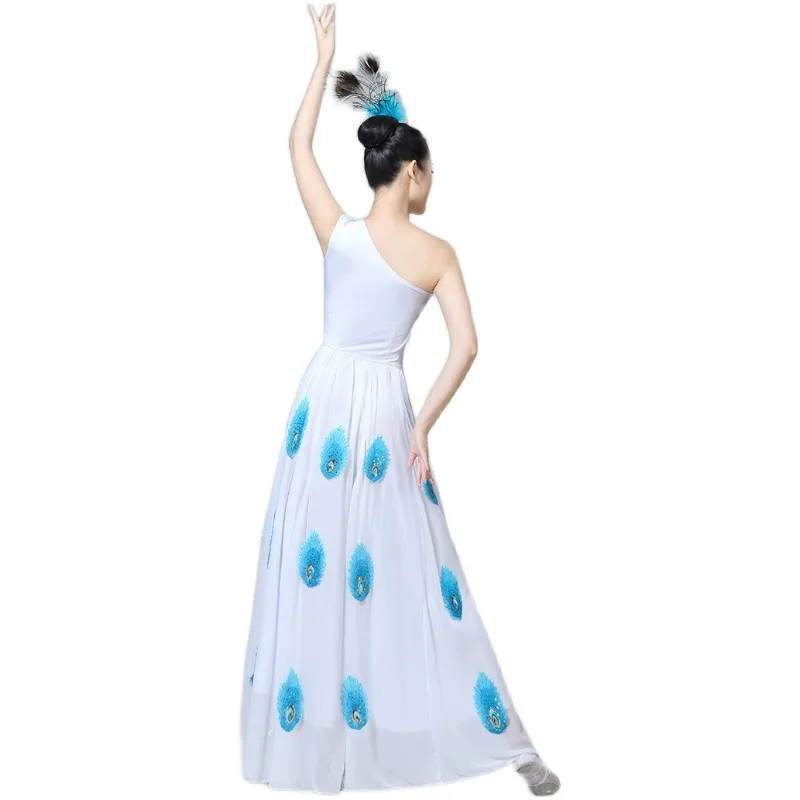 Elegantes Pfauentanz-Performance-Kostüm, klassischer neuer Stil, Yangqigong-Tanzkleidung für Darsteller