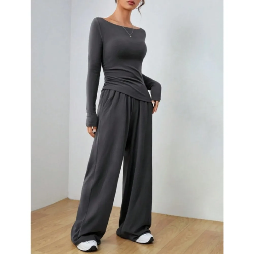 

2PCS Women's Slim Spring Autumn Casual Long Sleeve Flare Flared Leggings Pants Tracksuit Sets Streetwear Women Outfit 2024 New