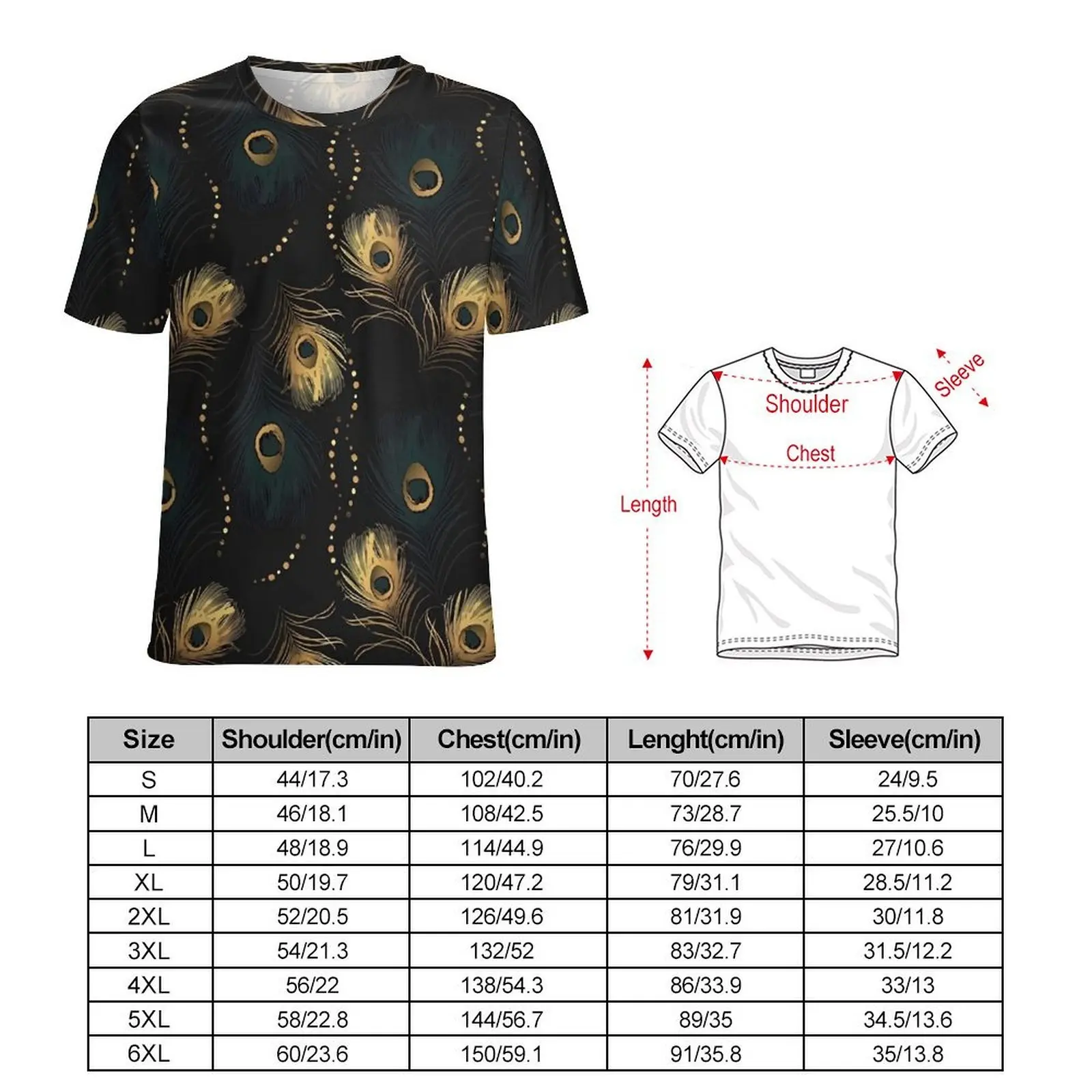 Plus Size T Shirt Summer Golden Peacock Feather T-Shirts Animal Casual O Neck Tee Shirt Man Trending Graphic Tees