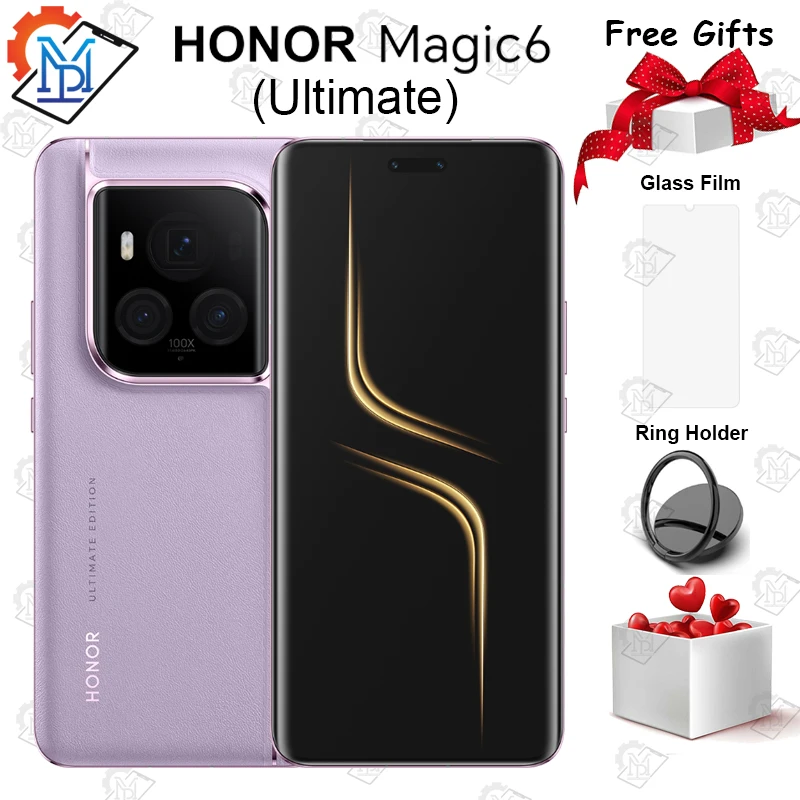 Оригинальный телефон Honor Magic 6 Ultimate 5G, 6,8 дюйма, 120 Гц, камера Snapdragon 8 Gen 3, аккумулятор 180 МП, 5600 мАч, GMS-смартфон