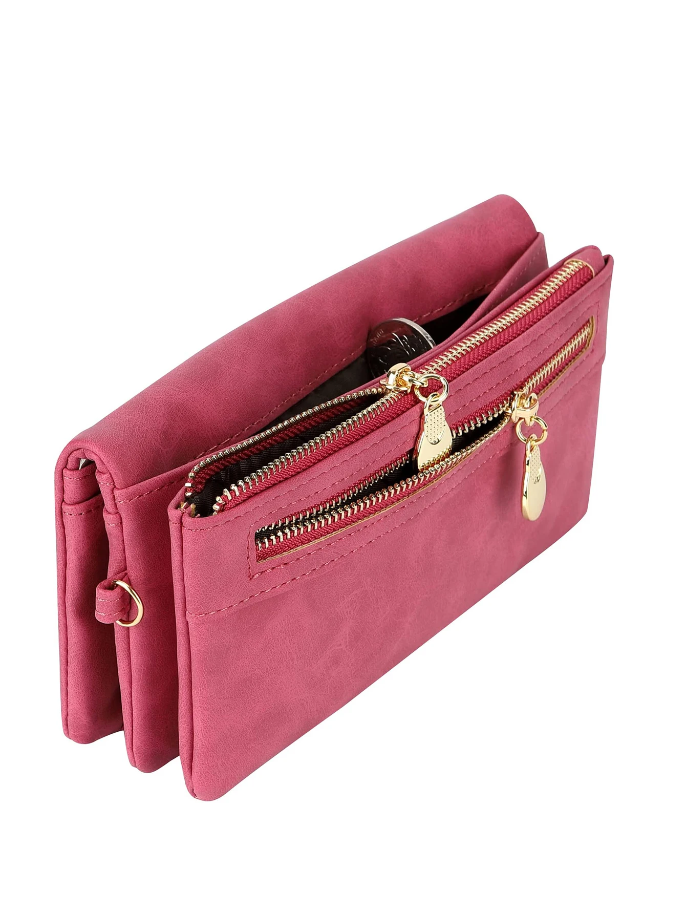Große Damen-Geldbörse aus mattem Leder mit doppeltem Reißverschluss, Clutch-Handgelenktasche, Handy-, Münz- und Kartenhalter, Multi-Pocket-Geldbörse – Detail 19