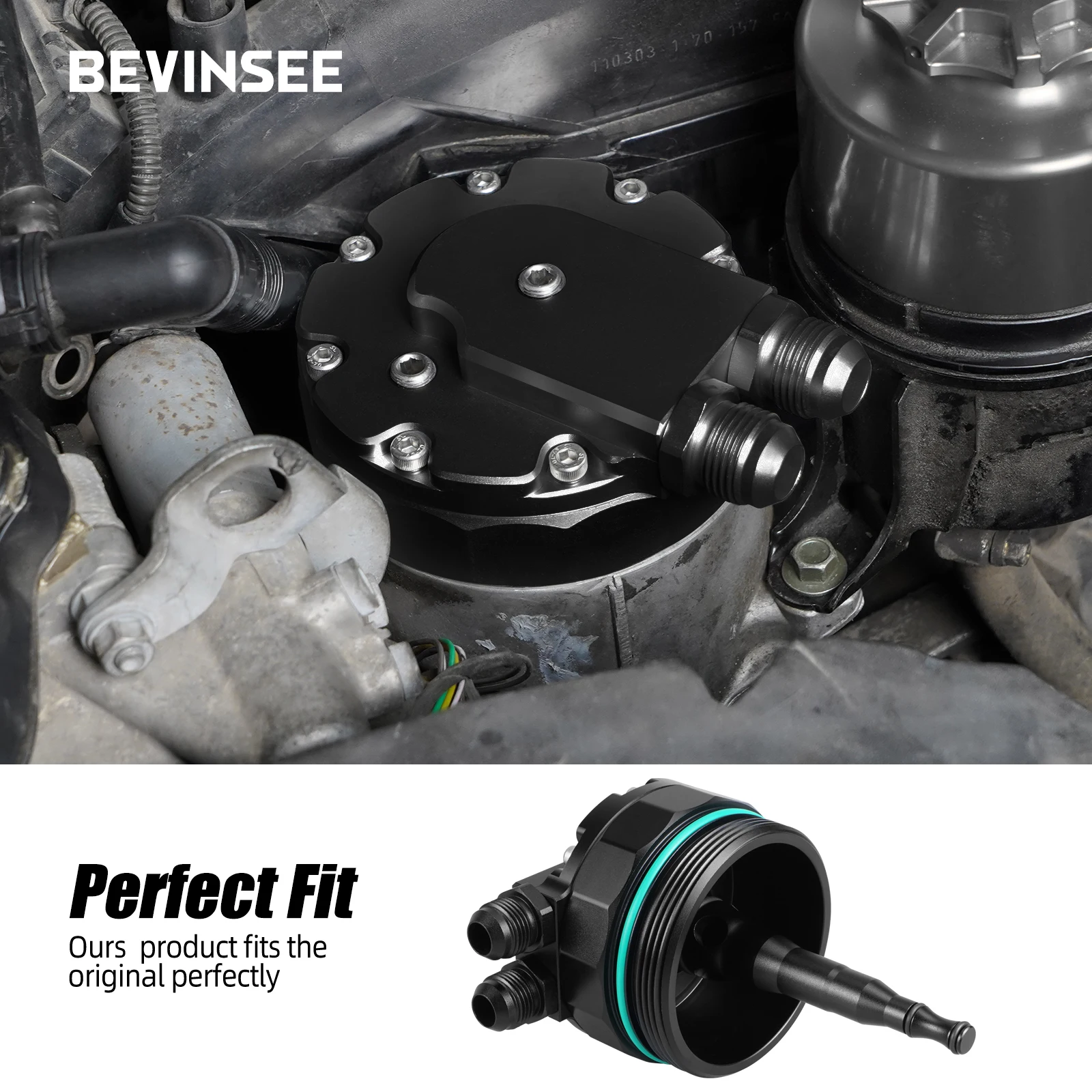 BEVINSEE Oil Filter Lid (Cap) w/ Oil Cooler Fittings & 2 Sensor Ports For BMW M52 M54 M56 E46 E39 E60 E61 X3 X5 Z3 Z4 328i 325i