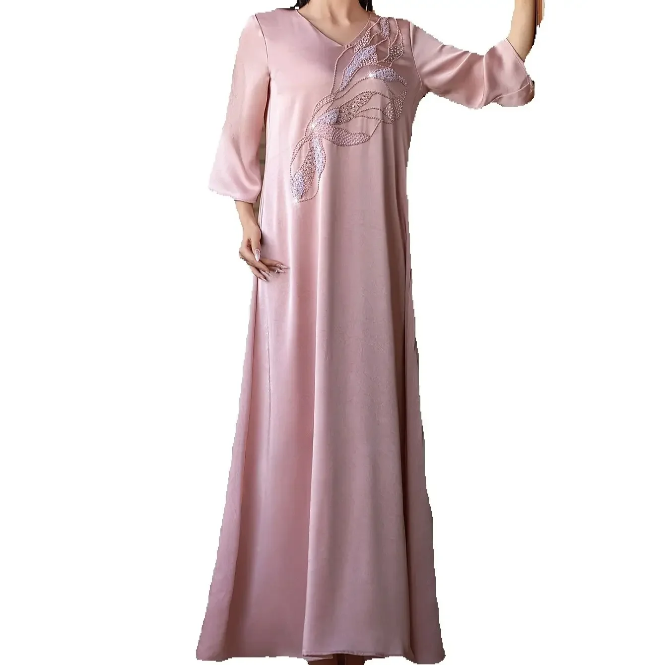 

Женское мусульманское платье с бисером, джалабия, дубайская абайя, длинное платье для мусульманок, турецкий кафтан, джеллаба, исламская одежда, абайи