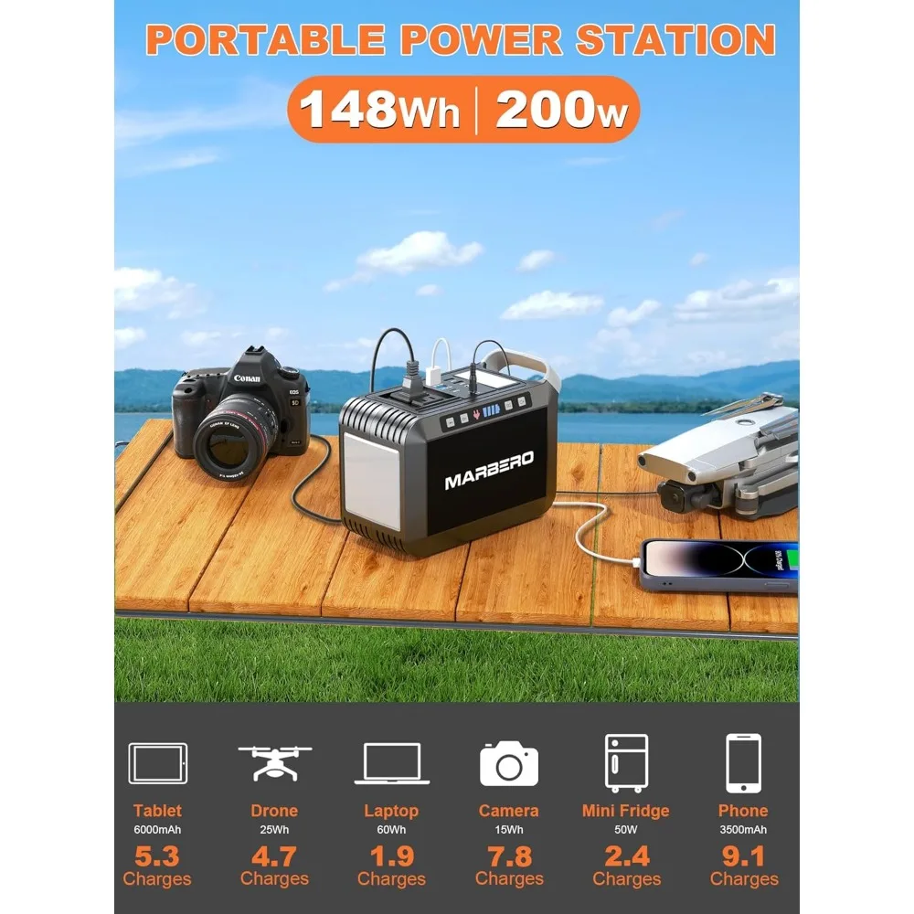 Central eléctrica portátil 148Wh para acampar con salida de CA de 200W y capacidad de batería de 40000mAh