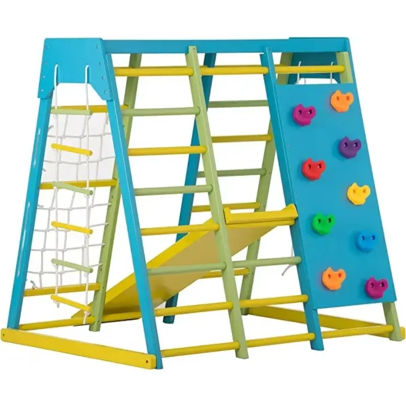 Large Size 6 in 1 Wooden Climbing Frame For Kids Indoor Wooden Play And Climbing Tower For Children