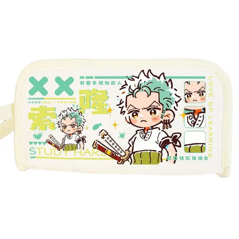 

One Piece Anime Character Double Layer Pencil Case Canvas Primary To Middle School Students Gift Cute Q Version Stain Resistant