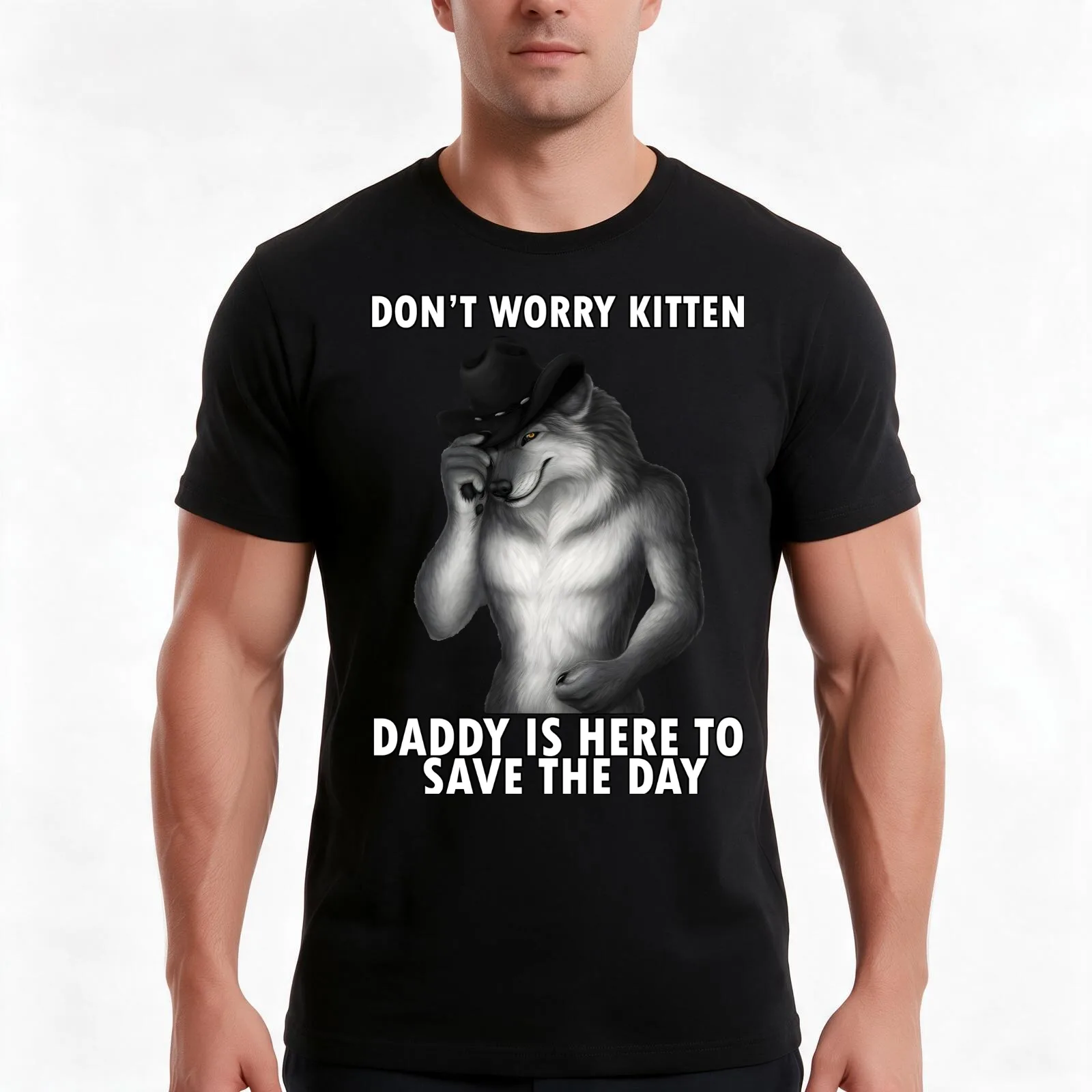 Don't Worry Kitten Funny Wolf Meme T-Shirt Summer Casual Cotton Tee Oversized Streetwear Tops Vintage Graphic Print