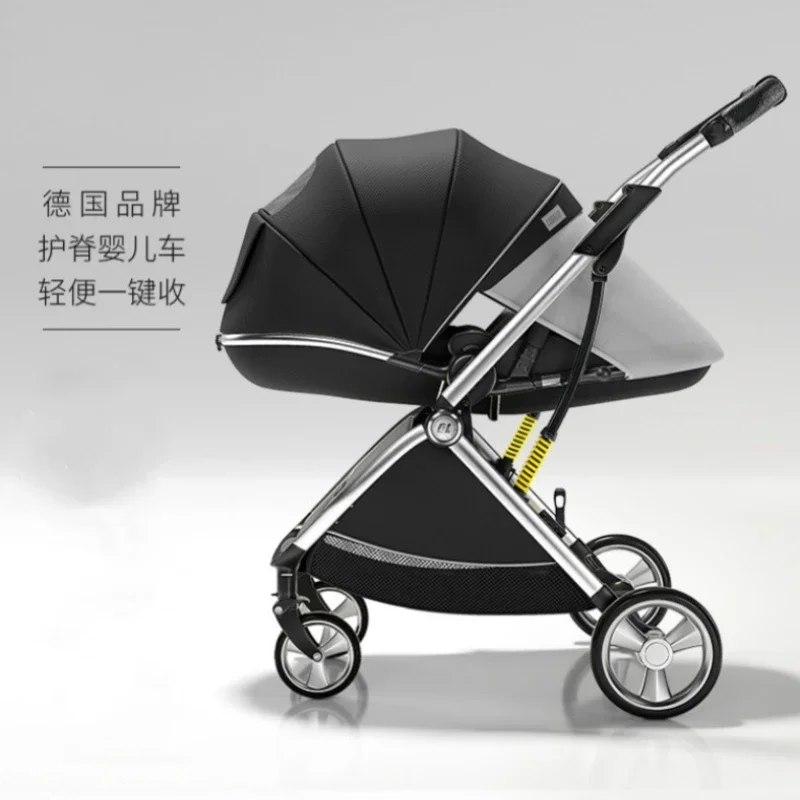 Kubeile Baby Stroller Can Be Seated Reclined Lightweight Foldable Children's High Landscape Two-way Newborn Baby BB Stroller