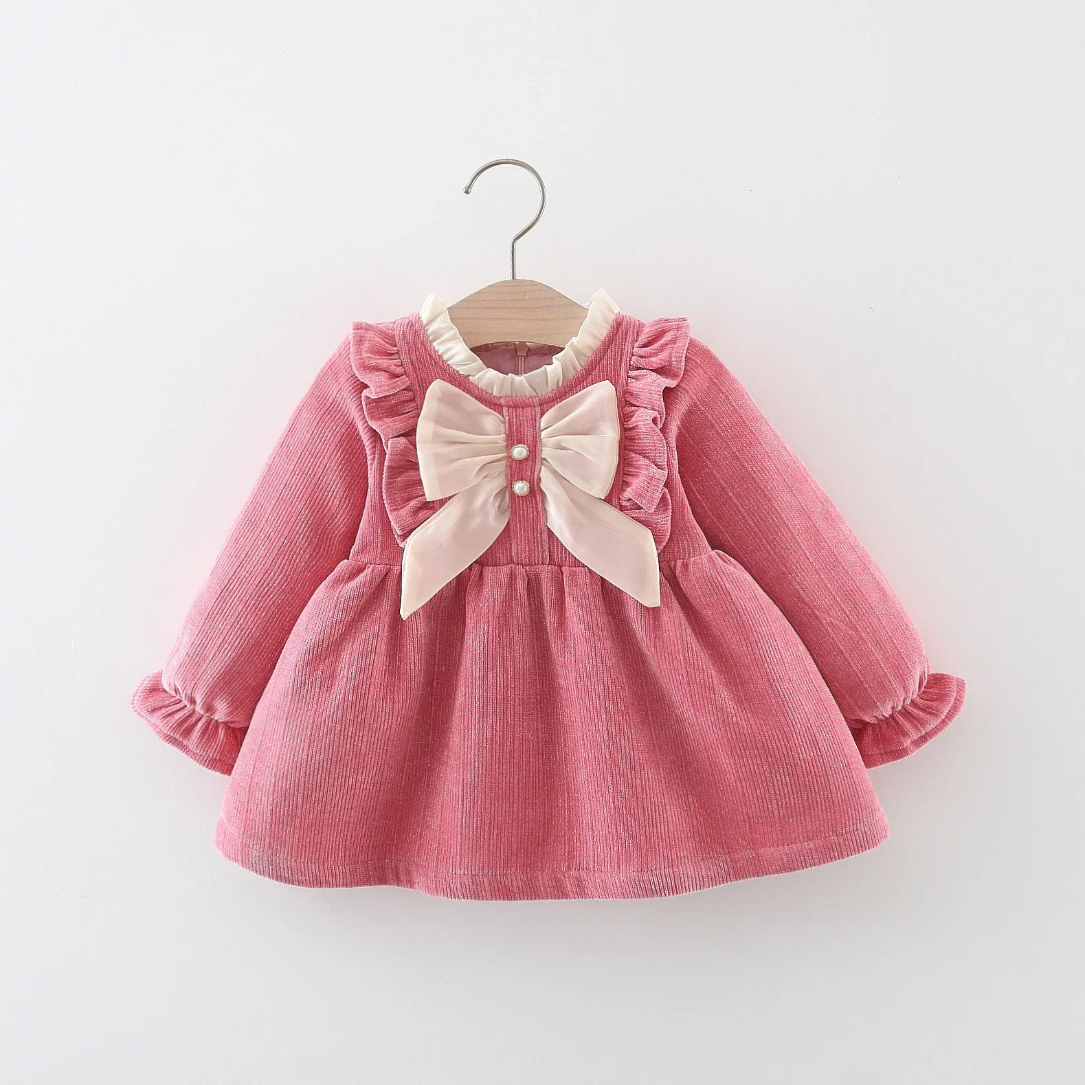 Newborn Baby Girls Dress Cute Bow Long Sleeve Dresses For Girls Baby Clothing Birthday Party Princess Dress Toddler Clothes