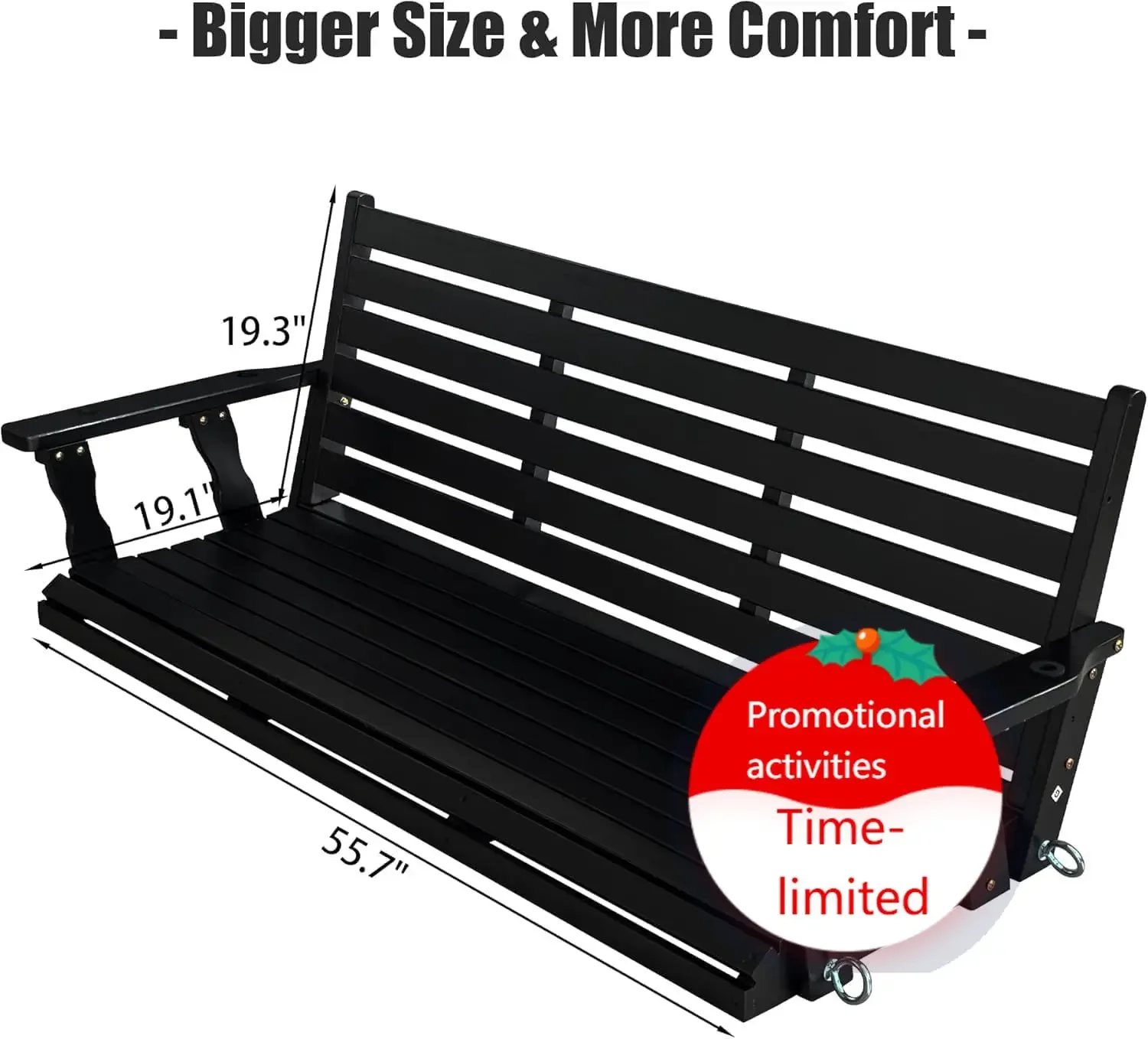 

Wooden Porch Swing, Ergonomic Seat, Bench Swing with Hanging Chains and 7mm Springs, Heavy Duty 800 LBS, for Outdoor Patio Garde