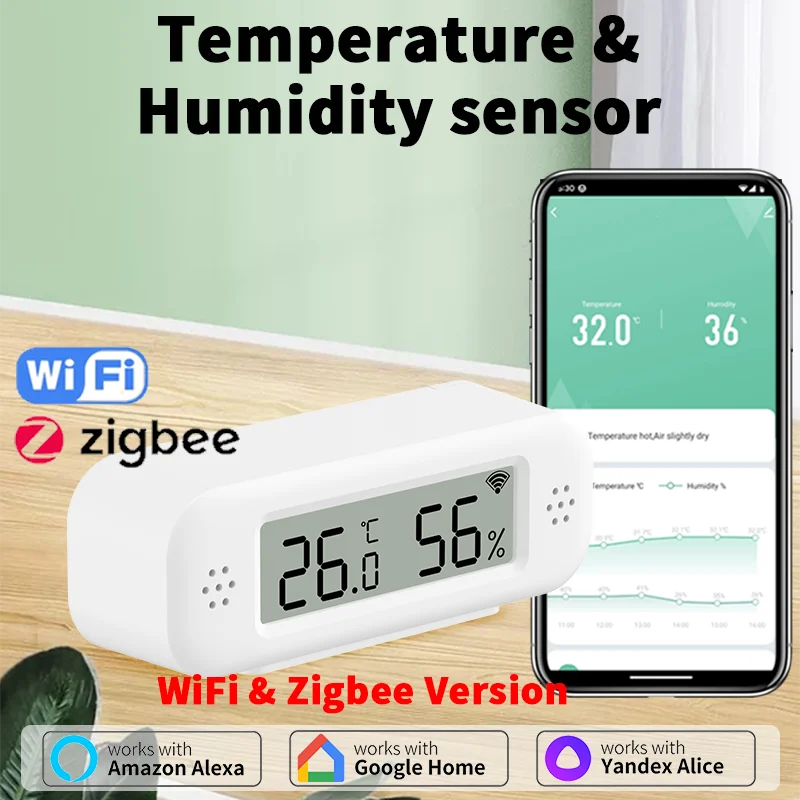Zitech Zigbee WiFi Mini Temperature Humidity For Smart Home Thermometer Hygrometer APP Remote Work with Google Home Yandex Alexa
