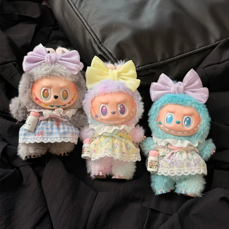 3.0 라부부 의상 꽃무늬 드레스 여름옷 15/17cm 인형용 니트 화이트 반짝이 머리띠 액세서리 소녀 선물
