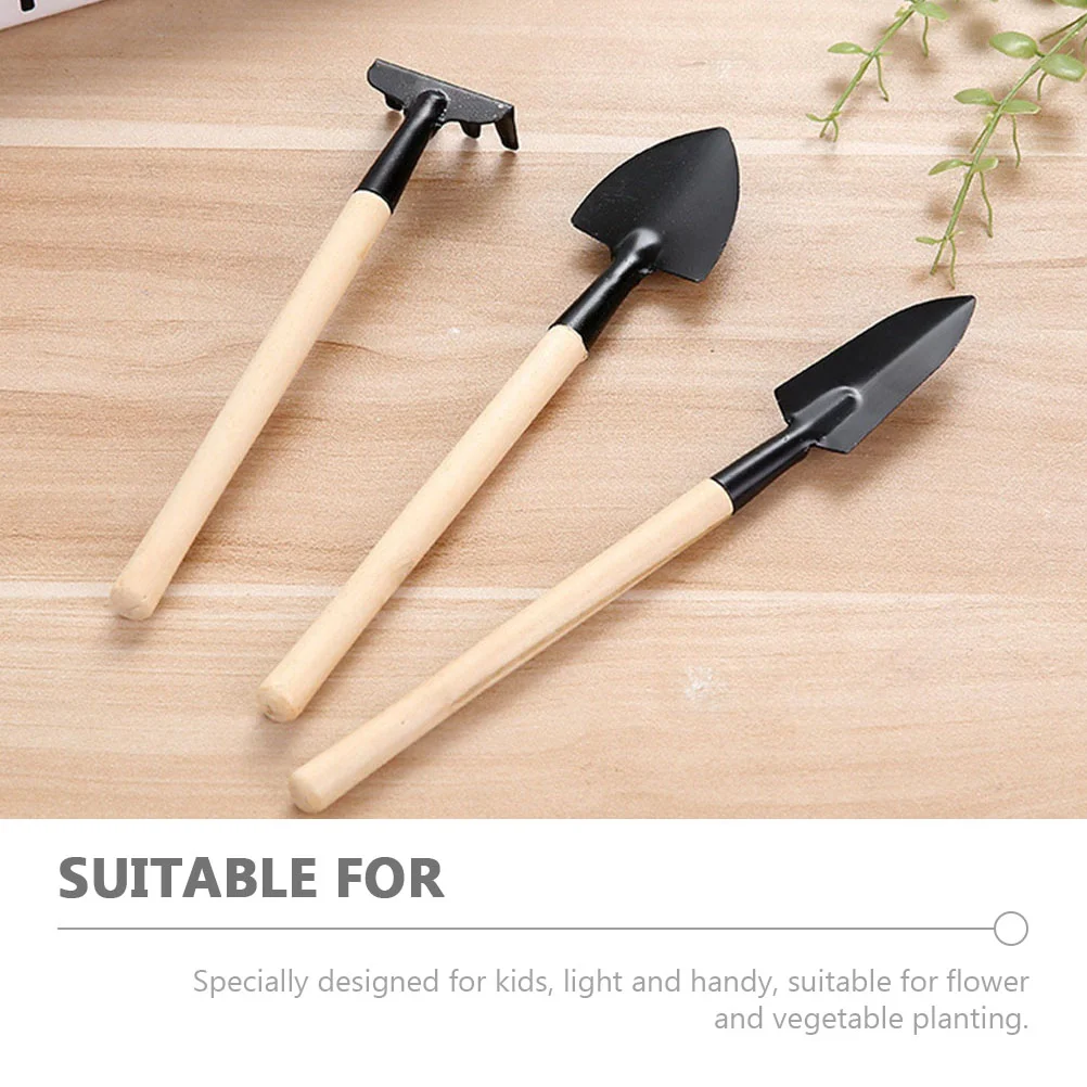2 Sets Mini Tool Gardening Rake Tools Plants House Container Hand Wooden Handle Metal Planting Child