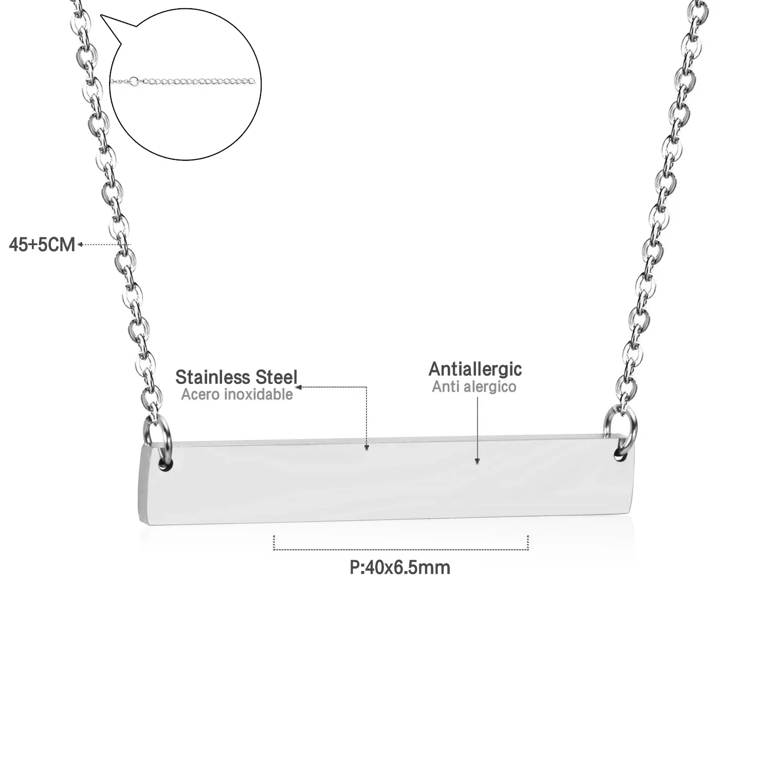 35/40mm Bar Engraved Pendant Necklace for DIY Customized Name Necklaces For Women Men Personalized Jewelry Gifts