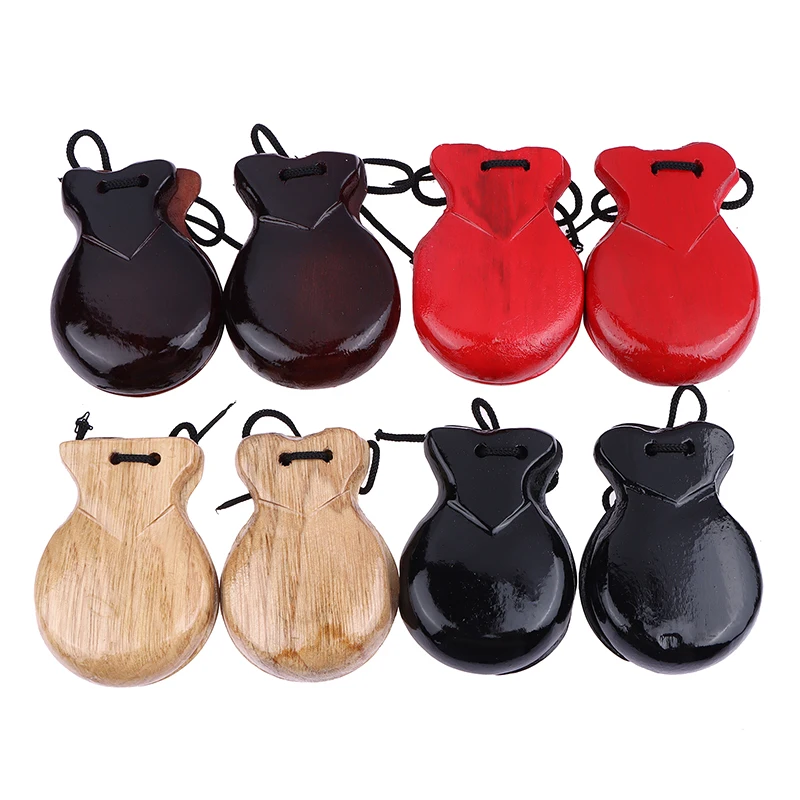 Castañuelas espesas de madera para niños, castañuelas tradicionales de baile Flamenco con cuerda, claqueta de mano, instrumento de percusión, 2 uds.