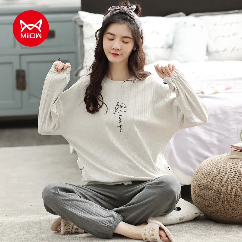 MIIOW Corduroy Pajamas for Women Winter Cotton Loungewear Sets Cute Comfortable Sleepwear Loose Long Sleeve Clothes Lingerie