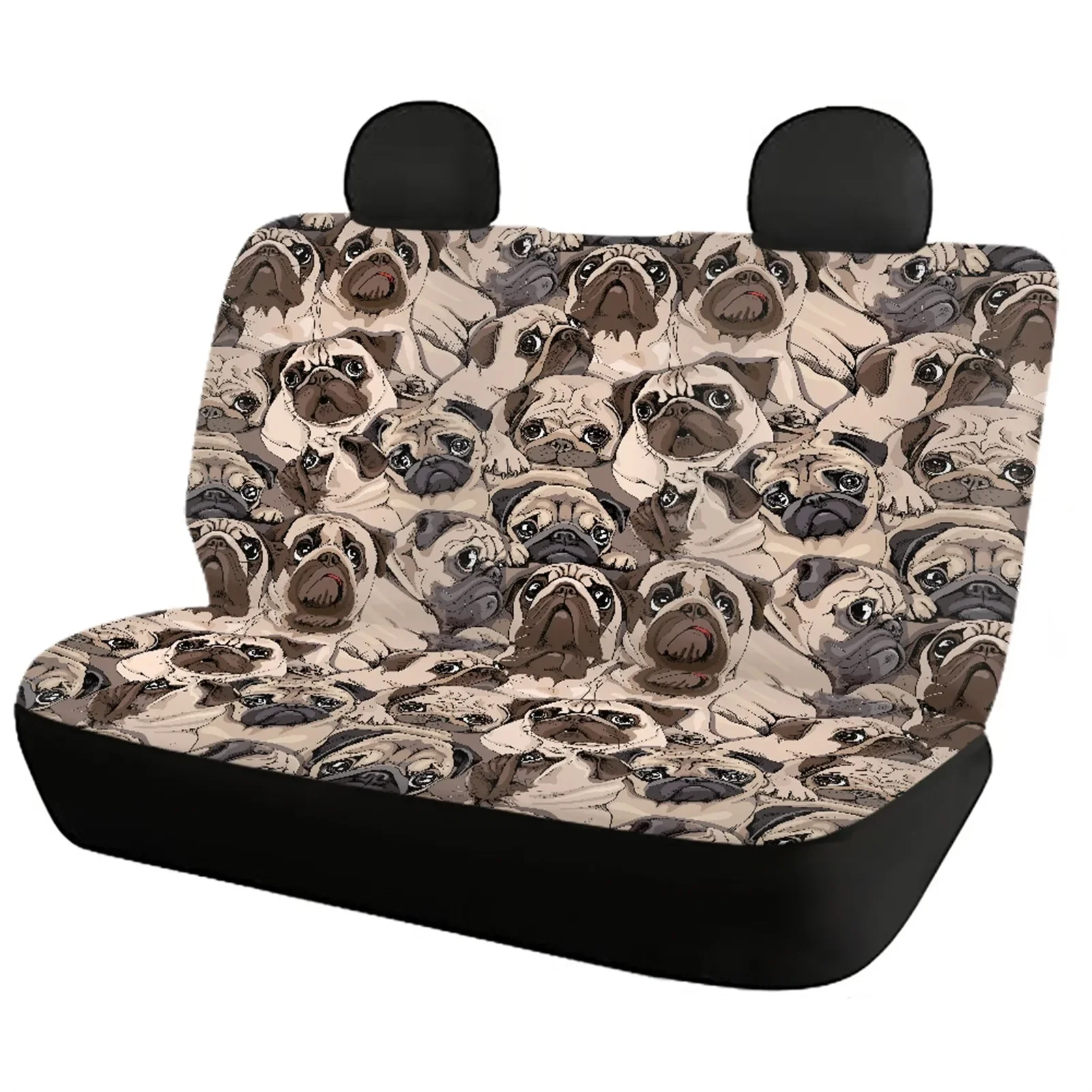 Cute Pug Dog Pattern Universal Fit Car Seat Covers Front Drive and Bench Seat Protector Pads Set of 4 Cushioin Cover