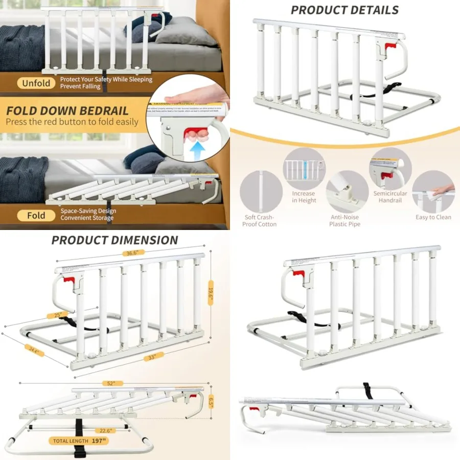 

Bed Rails for Elderly Adults Safety, Folding Bed Assist Rails for Seniors, Bed Handle Bedside Assist Guard Rails for Adults, Fa